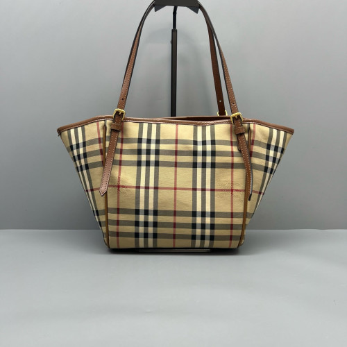 Burberry Tote Bag Haymarket Check Calfskin Beige Brown Black Burberry Tote Bag Haymarket Check Calfskin Beige Brown Black