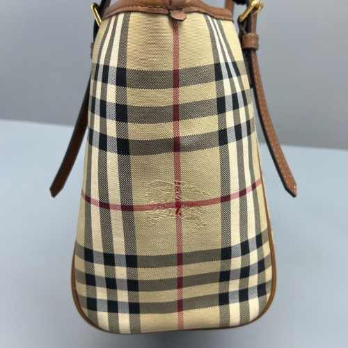 Burberry Tote Bag Haymarket Check Calfskin Beige Brown Black Burberry Tote Bag Haymarket Check Calfskin Beige Brown Black
