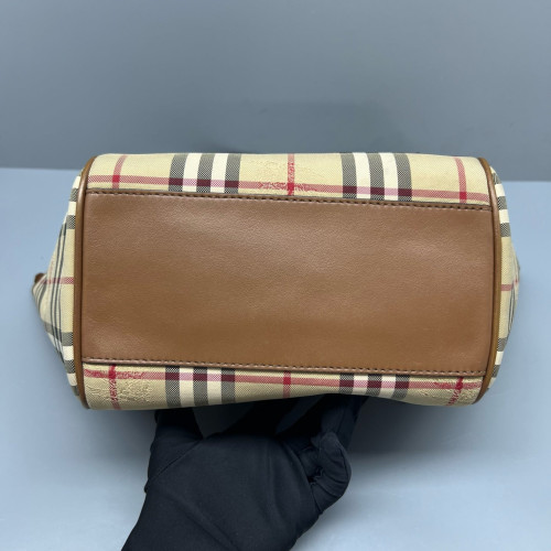 Burberry Tote Bag Haymarket Check Calfskin Beige Brown Black Burberry Tote Bag Haymarket Check Calfskin Beige Brown Black