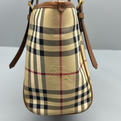 Burberry Tote Bag Haymarket Check Calfskin Beige Brown Black Burberry Tote Bag Haymarket Check Calfskin Beige Brown Black