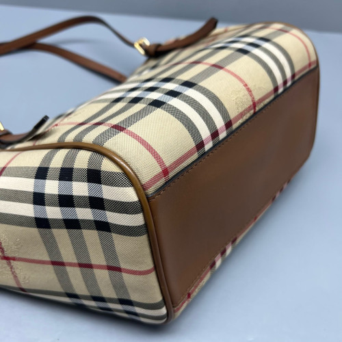 Burberry Tote Bag Haymarket Check Calfskin Beige Brown Black Burberry Tote Bag Haymarket Check Calfskin Beige Brown Black