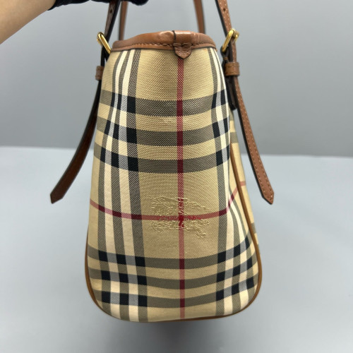 Burberry Tote Bag Haymarket Check Calfskin Beige Brown Black Burberry Tote Bag Haymarket Check Calfskin Beige Brown Black