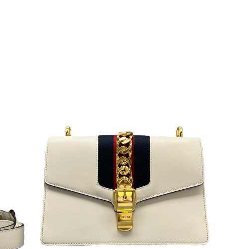 Gucci Web Small Sylvie Shoulder Bag Calfskin White