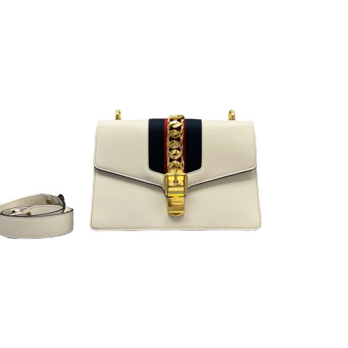 Gucci Web Small Sylvie Shoulder Bag Calfskin White