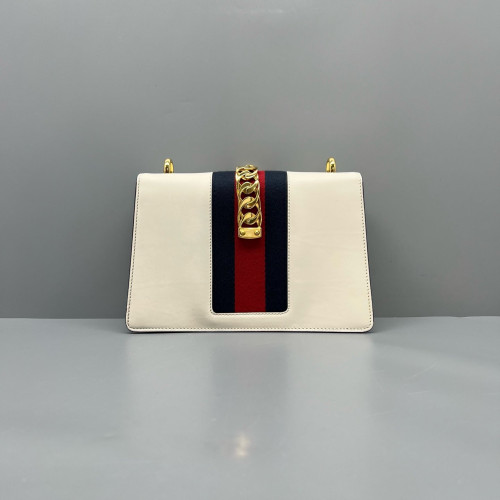 Gucci Web Small Sylvie Shoulder Bag Calfskin White
