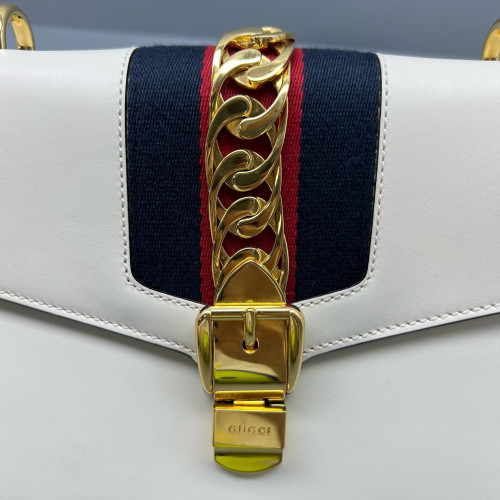 Gucci Web Small Sylvie Shoulder Bag Calfskin White