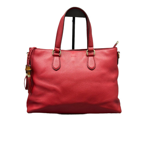 Gucci Bamboo Bamboo Chain Shoulder Bag Calfskin Red