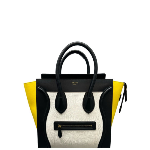 Celine Mini Luggage Calfskin Black White Yellow