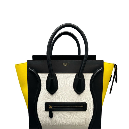 Celine Mini Luggage Calfskin Black White Yellow