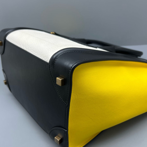 Celine Mini Luggage Calfskin Black White Yellow