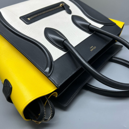 Celine Mini Luggage Calfskin Black White Yellow