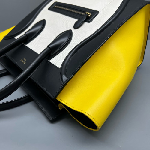 Celine Mini Luggage Calfskin Black White Yellow