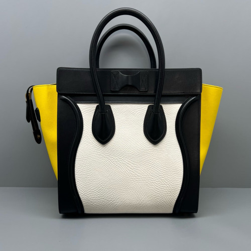 Celine Mini Luggage Calfskin Black White Yellow
