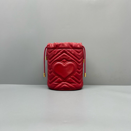 Gucci Matelasse Mini GG Marmont Bucket Bag Calfskin Red Gucci Matelasse Mini GG Marmont Bucket Bag Calfskin Red