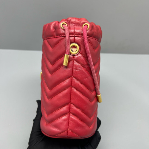 Gucci Matelasse Mini GG Marmont Bucket Bag Calfskin Red Gucci Matelasse Mini GG Marmont Bucket Bag Calfskin Red