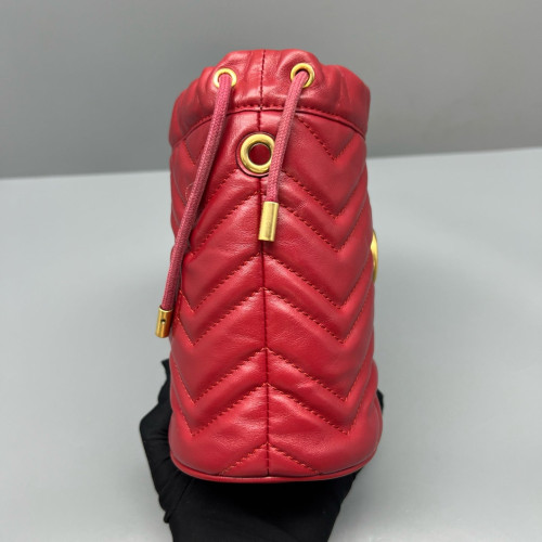 Gucci Matelasse Mini GG Marmont Bucket Bag Calfskin Red Gucci Matelasse Mini GG Marmont Bucket Bag Calfskin Red