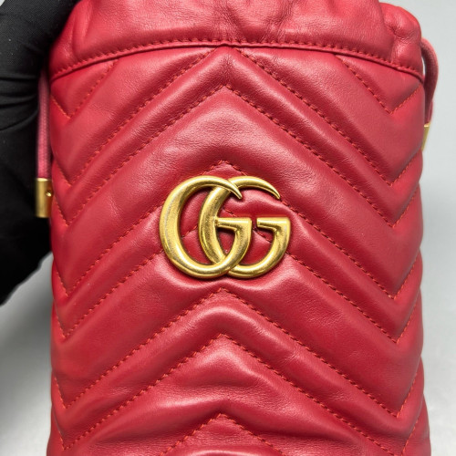 Gucci Matelasse Mini GG Marmont Bucket Bag Calfskin Red Gucci Matelasse Mini GG Marmont Bucket Bag Calfskin Red