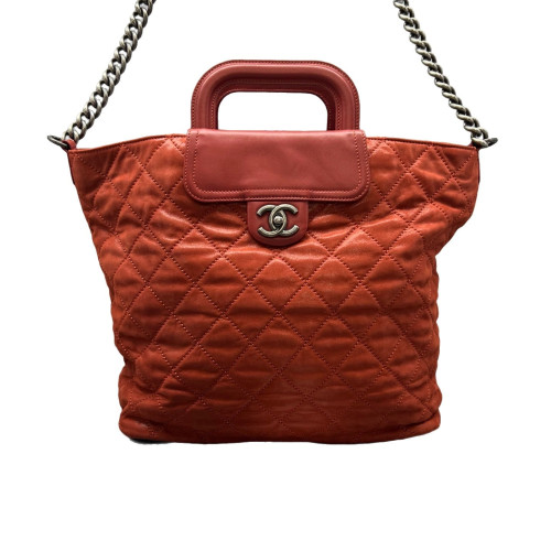 Chanel Quilted Large In The Mix Shopping Tote Calfskin Brick Red