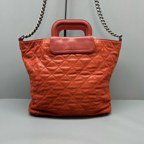 Chanel Quilted Large In The Mix Shopping Tote Calfskin Brick Red