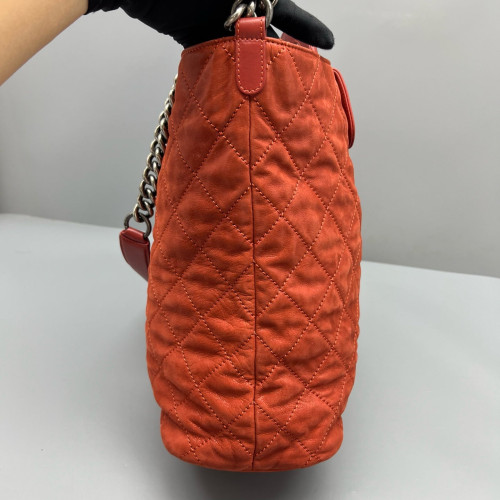 Chanel Quilted Large In The Mix Shopping Tote Calfskin Brick Red