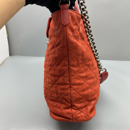 Chanel Quilted Large In The Mix Shopping Tote Calfskin Brick Red