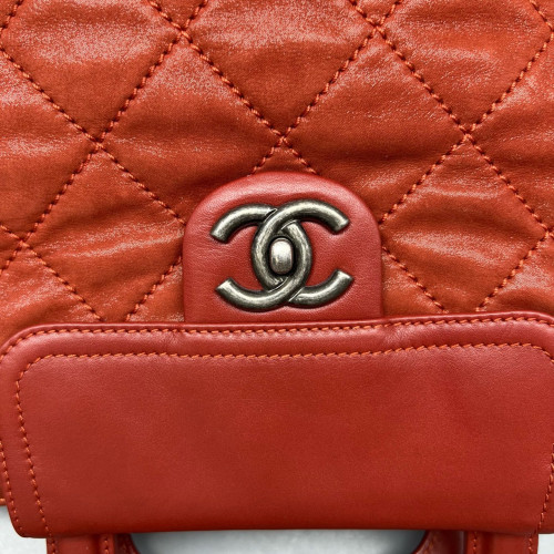 Chanel Quilted Large In The Mix Shopping Tote Calfskin Brick Red