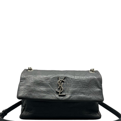 Yves Saint Laurent West Hollywood Shoulder Bag Medium Calfskin Crocodile Embossed Black