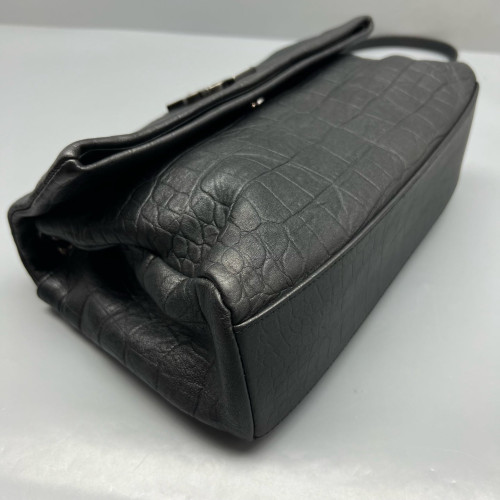 Yves Saint Laurent West Hollywood Shoulder Bag Medium Calfskin Crocodile Embossed Black