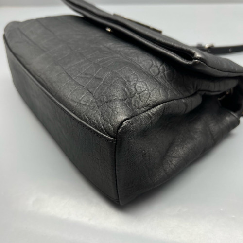 Yves Saint Laurent West Hollywood Shoulder Bag Medium Calfskin Crocodile Embossed Black