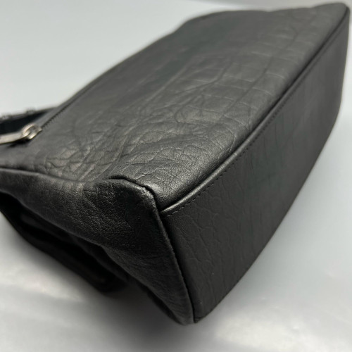 Yves Saint Laurent West Hollywood Shoulder Bag Medium Calfskin Crocodile Embossed Black