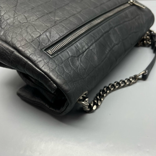 Yves Saint Laurent West Hollywood Shoulder Bag Medium Calfskin Crocodile Embossed Black