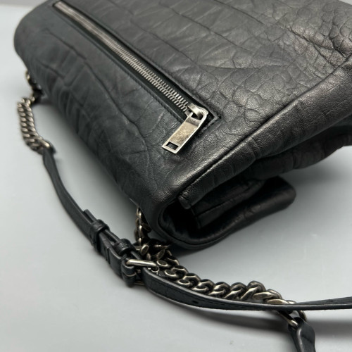 Yves Saint Laurent West Hollywood Shoulder Bag Medium Calfskin Crocodile Embossed Black