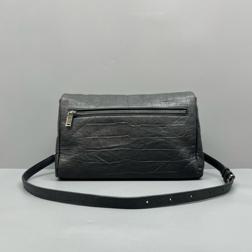 Yves Saint Laurent West Hollywood Shoulder Bag Medium Calfskin Crocodile Embossed Black