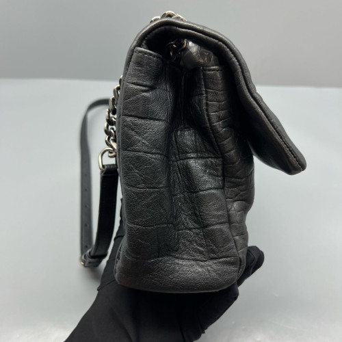 Yves Saint Laurent West Hollywood Shoulder Bag Medium Calfskin Crocodile Embossed Black