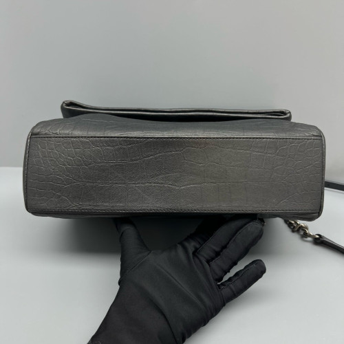 Yves Saint Laurent West Hollywood Shoulder Bag Medium Calfskin Crocodile Embossed Black