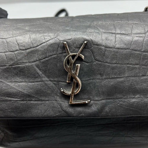 Yves Saint Laurent West Hollywood Shoulder Bag Medium Calfskin Crocodile Embossed Black