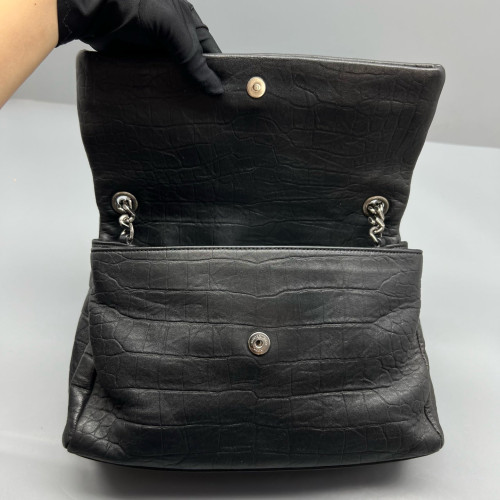 Yves Saint Laurent West Hollywood Shoulder Bag Medium Calfskin Crocodile Embossed Black