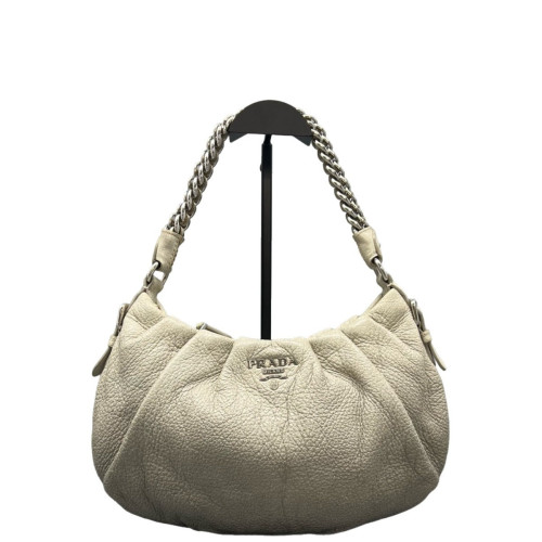 Prada Shoulder Bag Calfskin Beige Grey