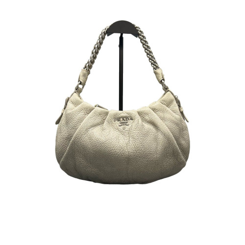 Prada Shoulder Bag Calfskin Beige Grey