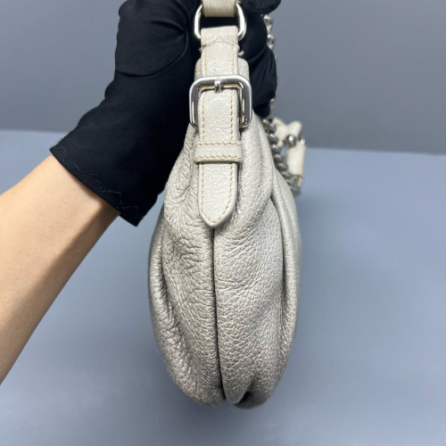 Prada Shoulder Bag Calfskin Beige Grey