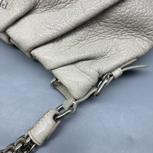 Prada Shoulder Bag Calfskin Beige Grey