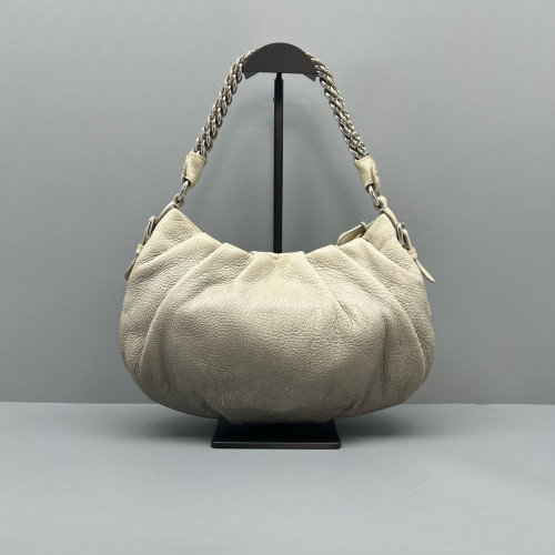Prada Shoulder Bag Calfskin Beige Grey