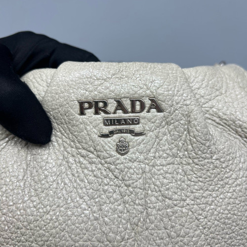 Prada Shoulder Bag Calfskin Beige Grey