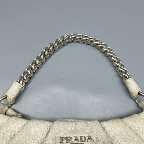 Prada Shoulder Bag Calfskin Beige Grey