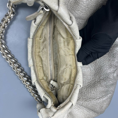 Prada Shoulder Bag Calfskin Beige Grey