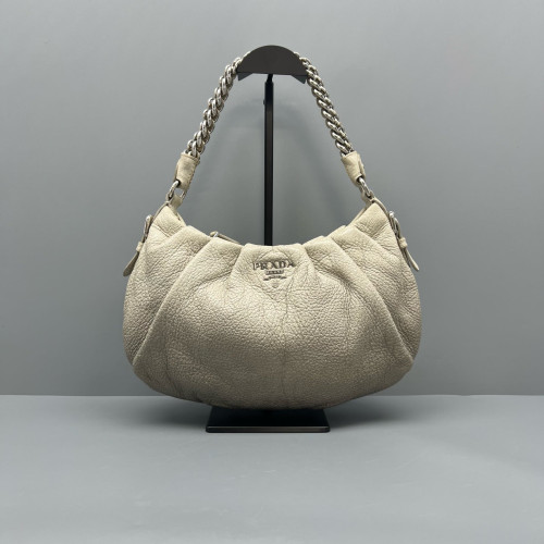 Prada Shoulder Bag Calfskin Beige Grey