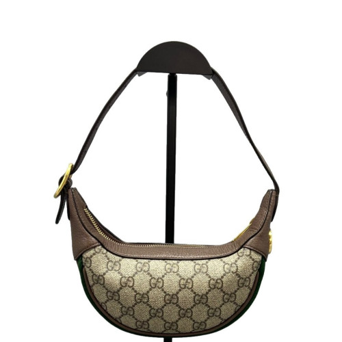 Gucci Mini Ophidia Half Moon Hobo Calfskin GG Supreme Monogram Beige Ebony