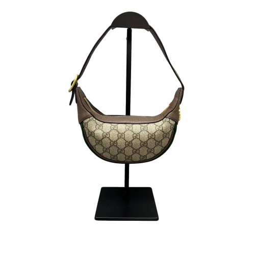 Gucci Mini Ophidia Half Moon Hobo Calfskin GG Supreme Monogram Beige Ebony