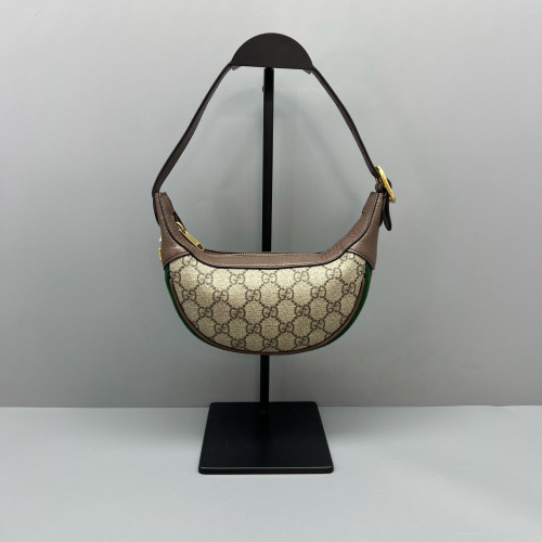 Gucci Mini Ophidia Half Moon Hobo Calfskin GG Supreme Monogram Beige Ebony