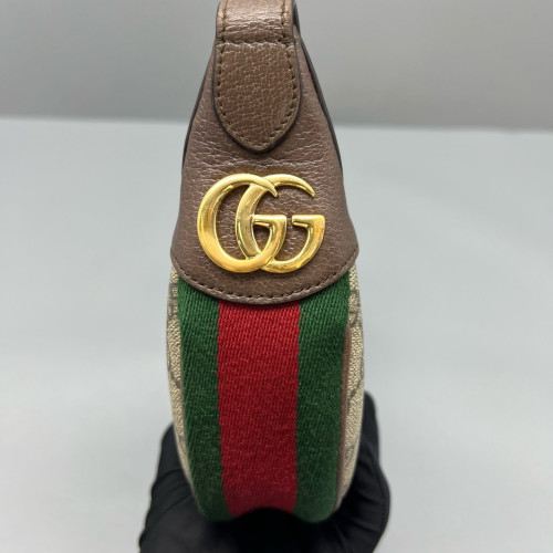 Gucci Mini Ophidia Half Moon Hobo Calfskin GG Supreme Monogram Beige Ebony